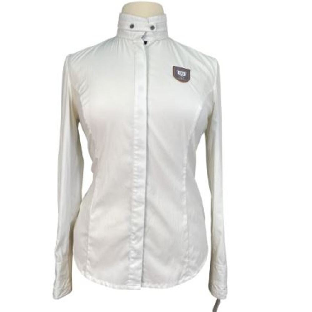 Noel Asmar Small Equestrian Long Sleeve Show Shirt White Mock Neck Long Sleeves